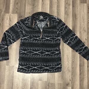Alpine Sherpa Men's Blue Aztec Print Fuzzy Jacket Size Medium Comfy Pockets Warm